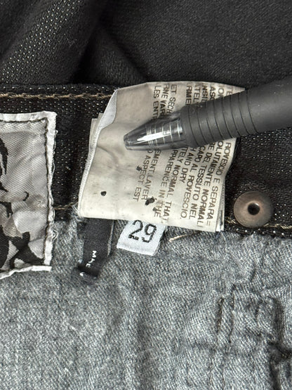 FW07 Rick Owens DRKSHDW Black Waxed Bootcut Flare Denim Jeans
