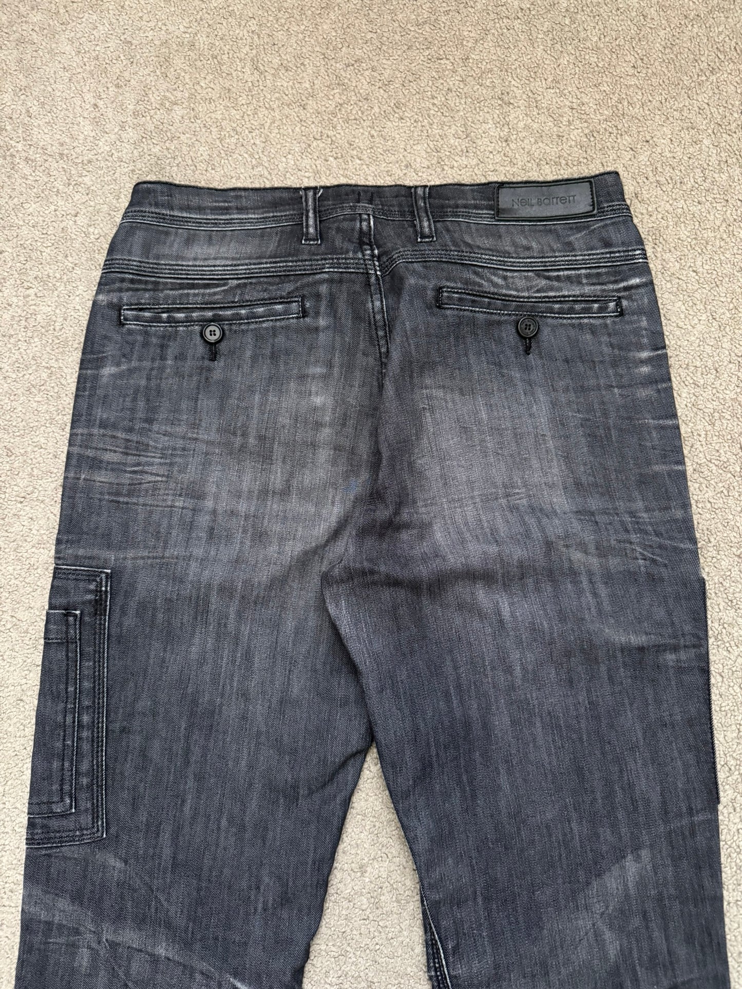 Neil Barrett Side Zipper Pocket Faded Black Denim Jeans
