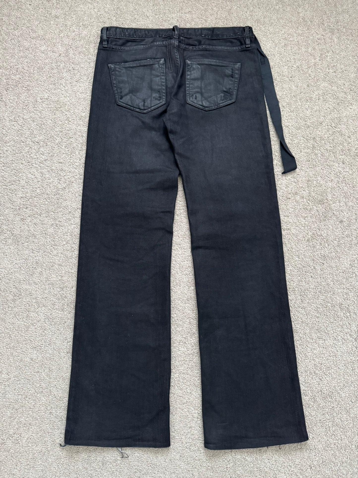 FW07 Rick Owens DRKSHDW Black Waxed Bootcut Flare Denim Jeans