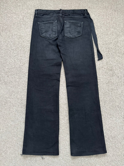 FW07 Rick Owens DRKSHDW Black Waxed Bootcut Flare Denim Jeans