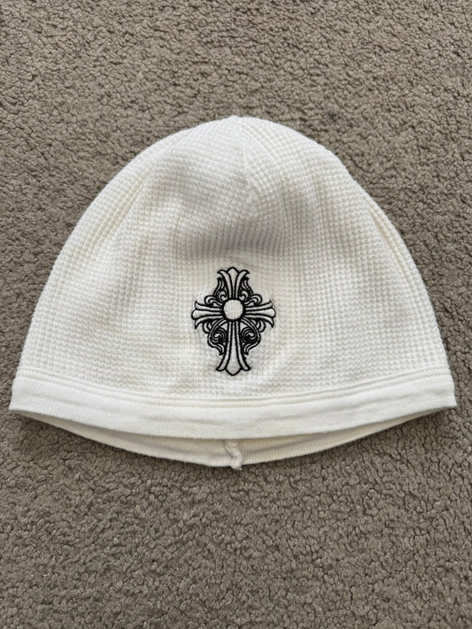 Vintage Chrome Hearts Vine Cross Logo White Thermal Beanie