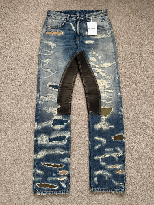 FW22 Givenchy Boro Repaired Distressed Moleskin Patch Denim Jeans