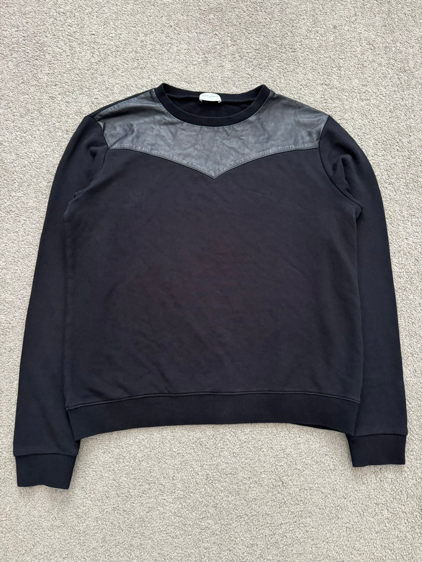 SS14 Saint Laurent by Hedi Slimane Leather Paneled Sweatshirt