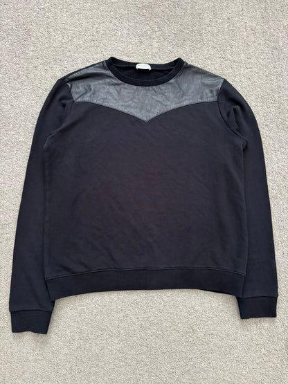 SS14 Saint Laurent by Hedi Slimane Leather Paneled Sweatshirt