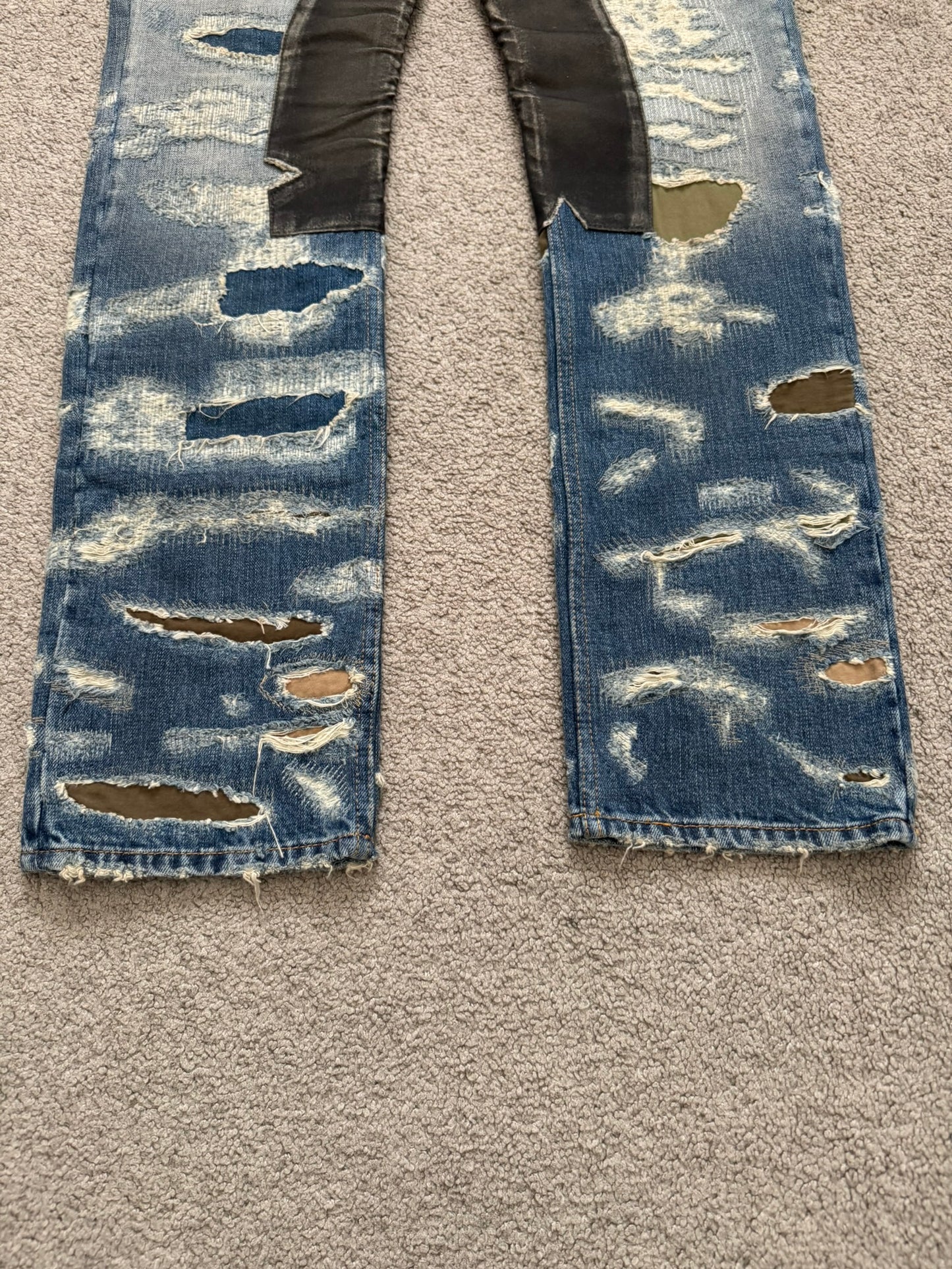 FW22 Givenchy Boro Repaired Distressed Moleskin Patch Denim Jeans