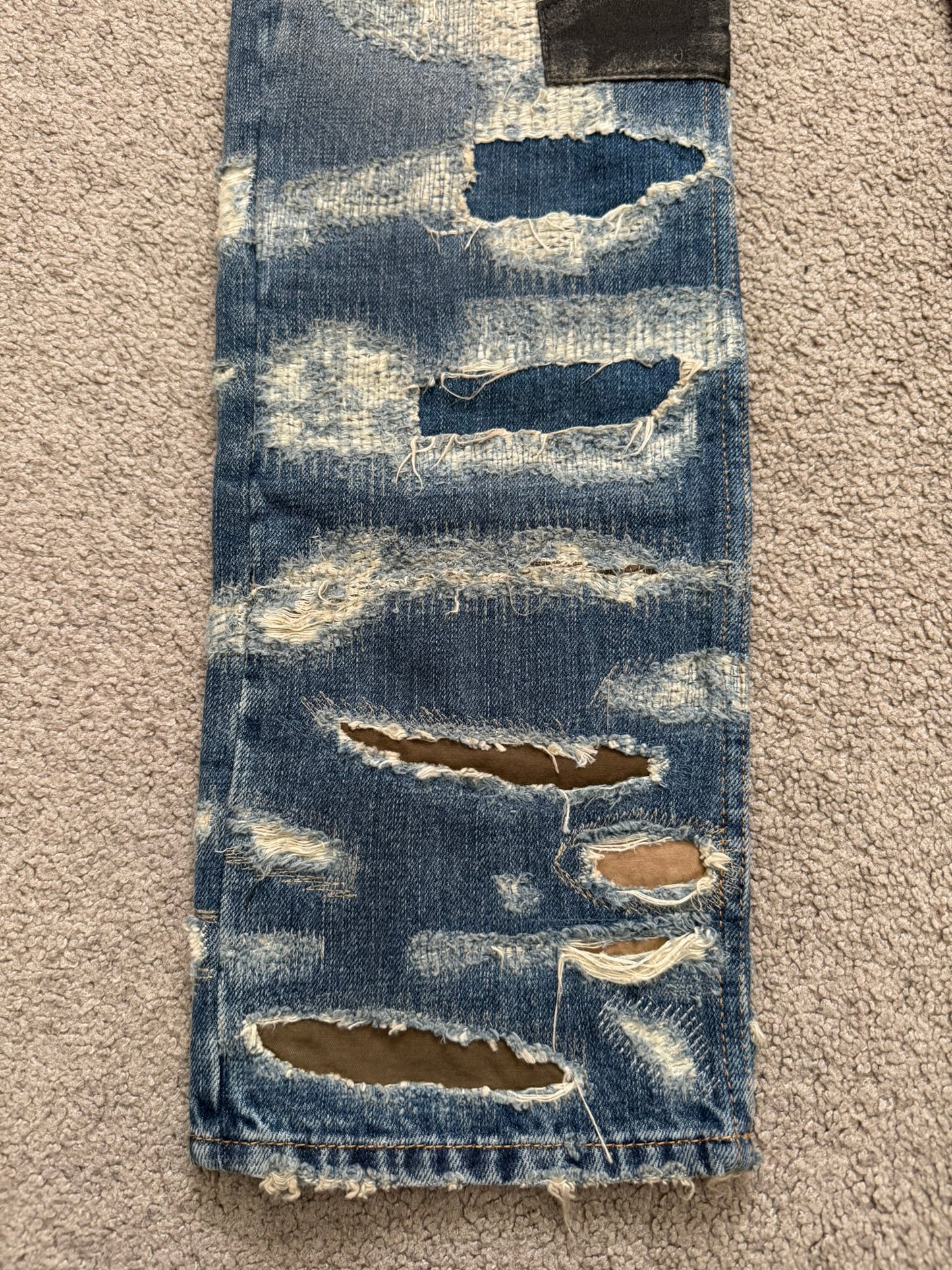 FW22 Givenchy Boro Repaired Distressed Moleskin Patch Denim Jeans