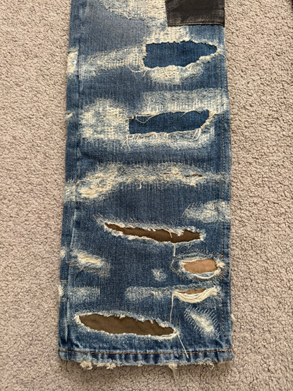 FW22 Givenchy Boro Repaired Distressed Moleskin Patch Denim Jeans