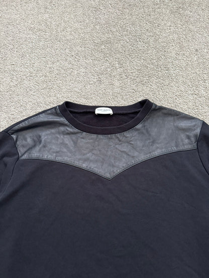 SS14 Saint Laurent by Hedi Slimane Leather Paneled Sweatshirt
