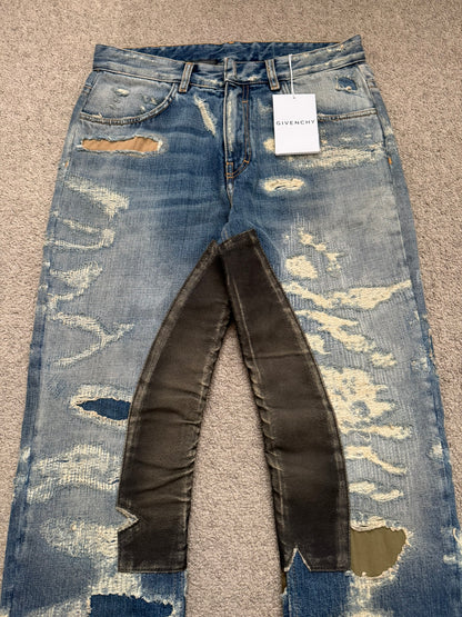 FW22 Givenchy Boro Repaired Distressed Moleskin Patch Denim Jeans