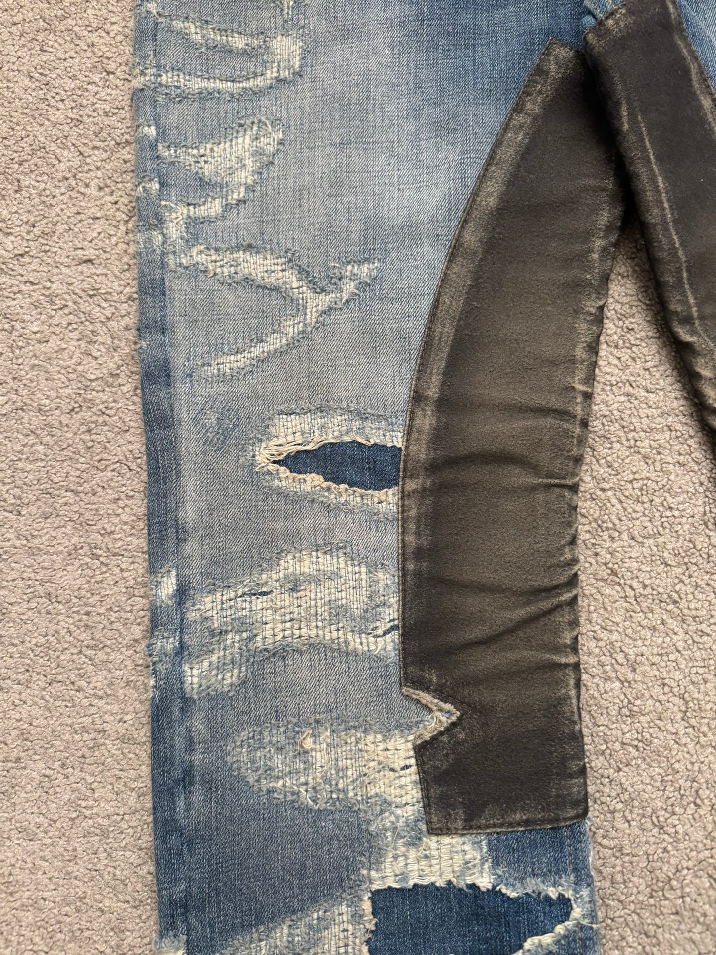 FW22 Givenchy Boro Repaired Distressed Moleskin Patch Denim Jeans