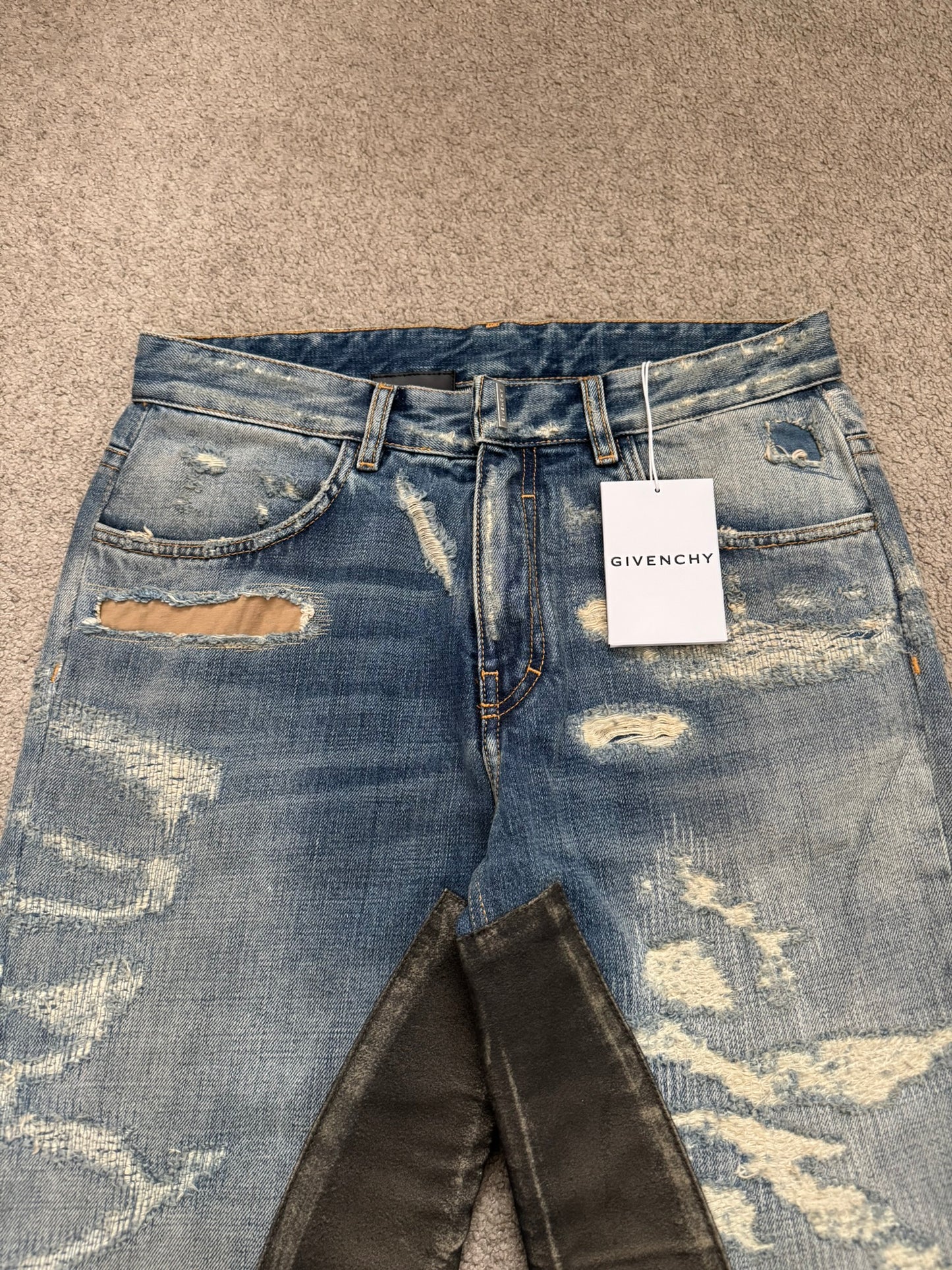 FW22 Givenchy Boro Repaired Distressed Moleskin Patch Denim Jeans