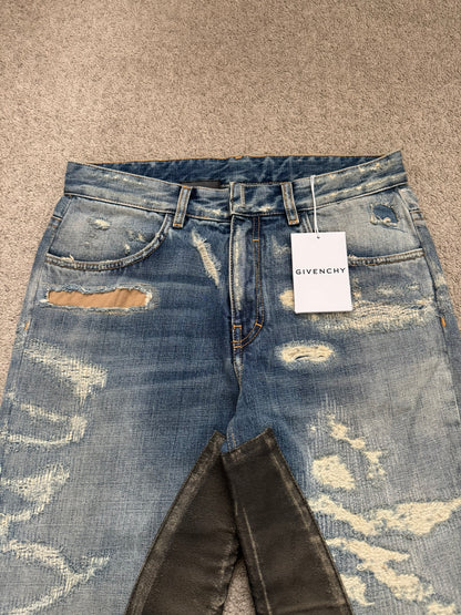 FW22 Givenchy Boro Repaired Distressed Moleskin Patch Denim Jeans