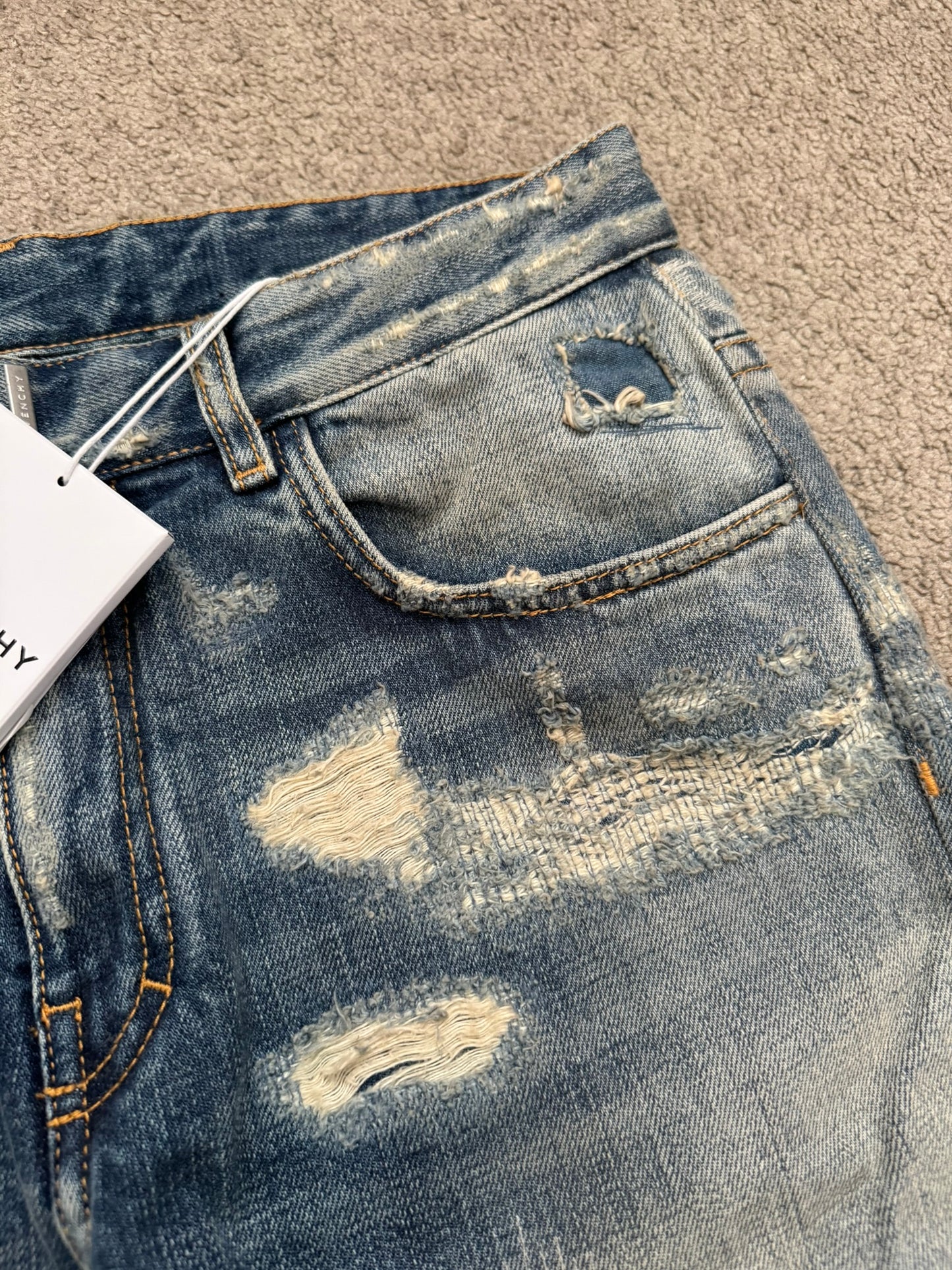 FW22 Givenchy Boro Repaired Distressed Moleskin Patch Denim Jeans