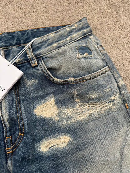 FW22 Givenchy Boro Repaired Distressed Moleskin Patch Denim Jeans
