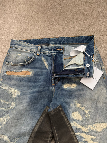 FW22 Givenchy Boro Repaired Distressed Moleskin Patch Denim Jeans