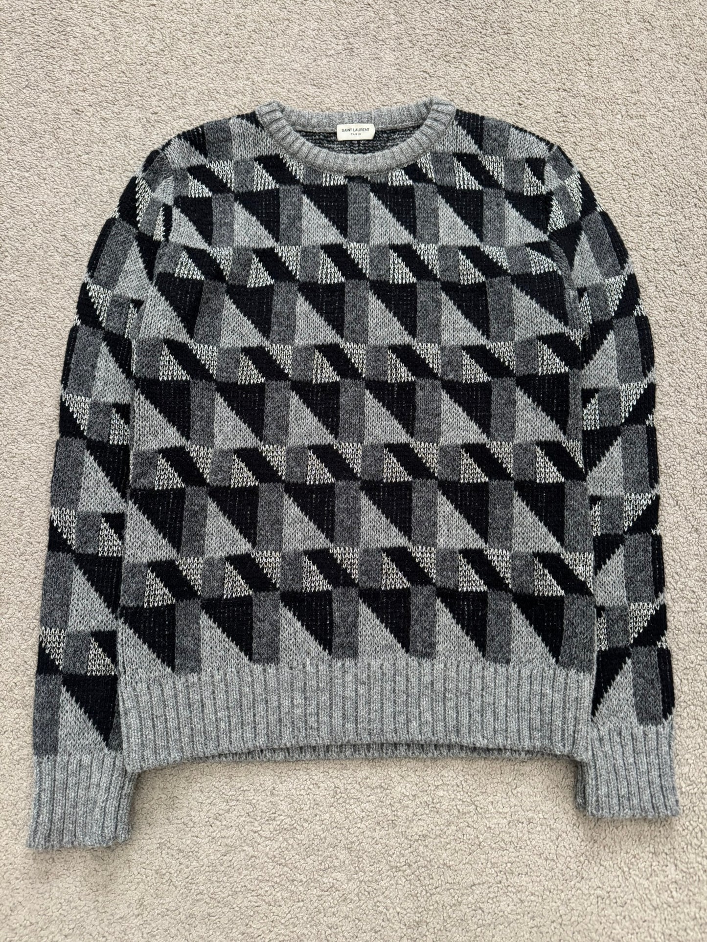 FW15 Saint Laurent by Hedi Slimane Silver Geometric Sweater