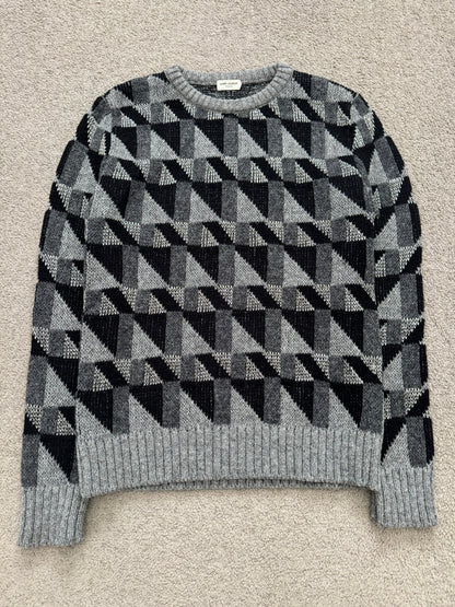 FW15 Saint Laurent by Hedi Slimane Silver Geometric Sweater