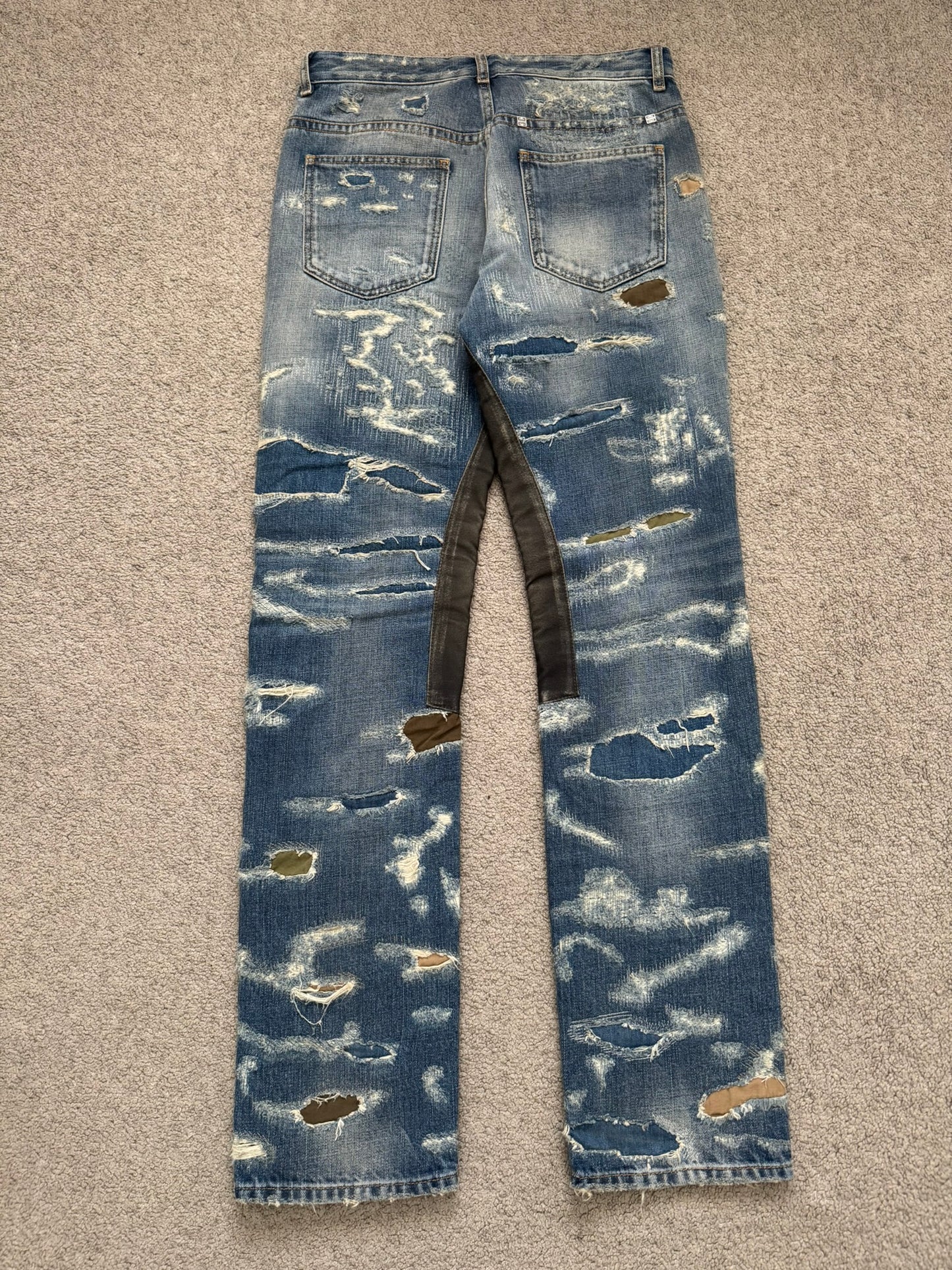 FW22 Givenchy Boro Repaired Distressed Moleskin Patch Denim Jeans
