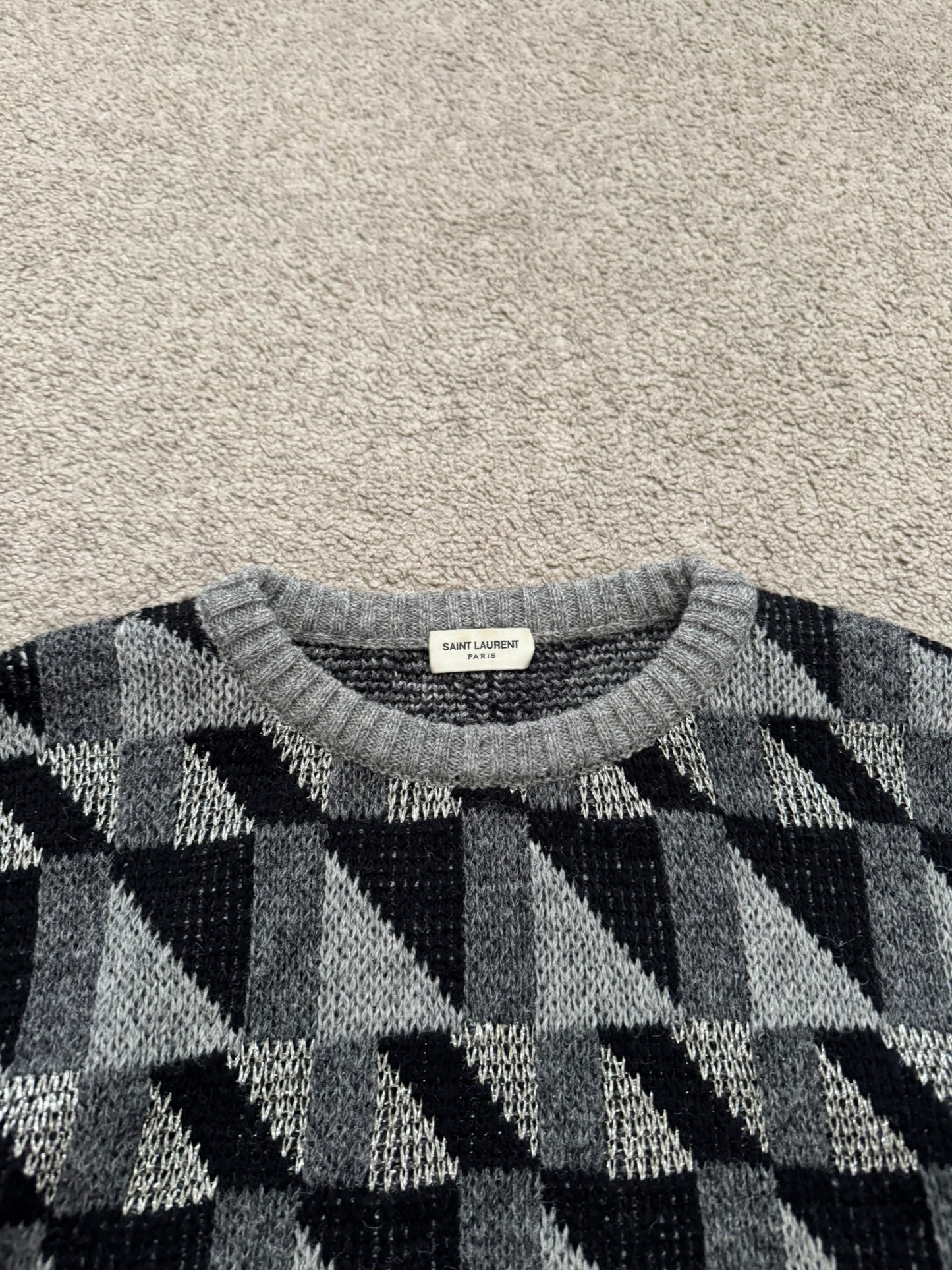 FW15 Saint Laurent by Hedi Slimane Silver Geometric Sweater