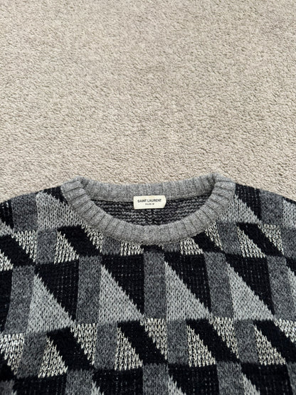 FW15 Saint Laurent by Hedi Slimane Silver Geometric Sweater