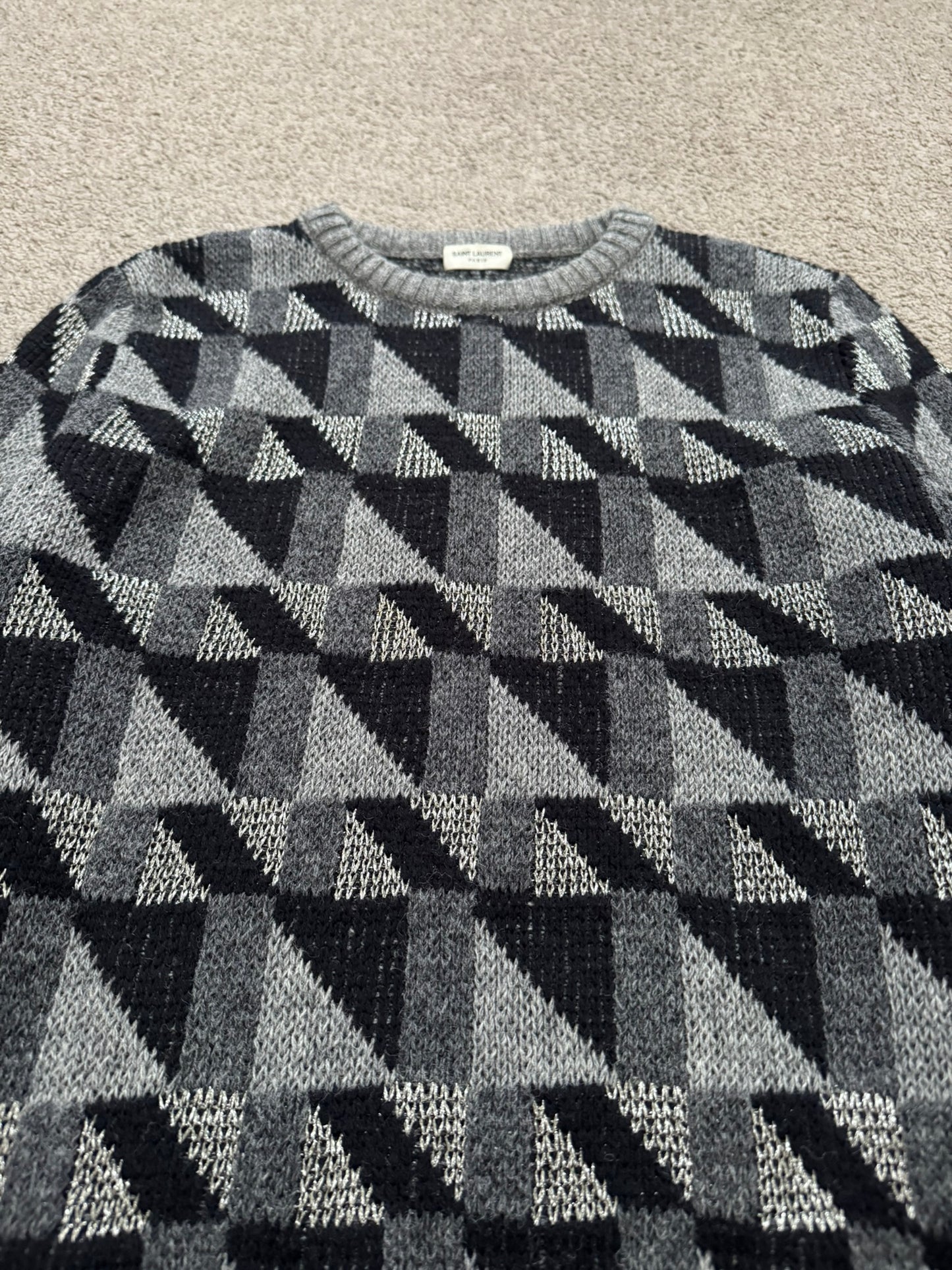 FW15 Saint Laurent by Hedi Slimane Silver Geometric Sweater