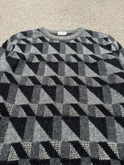 FW15 Saint Laurent by Hedi Slimane Silver Geometric Sweater