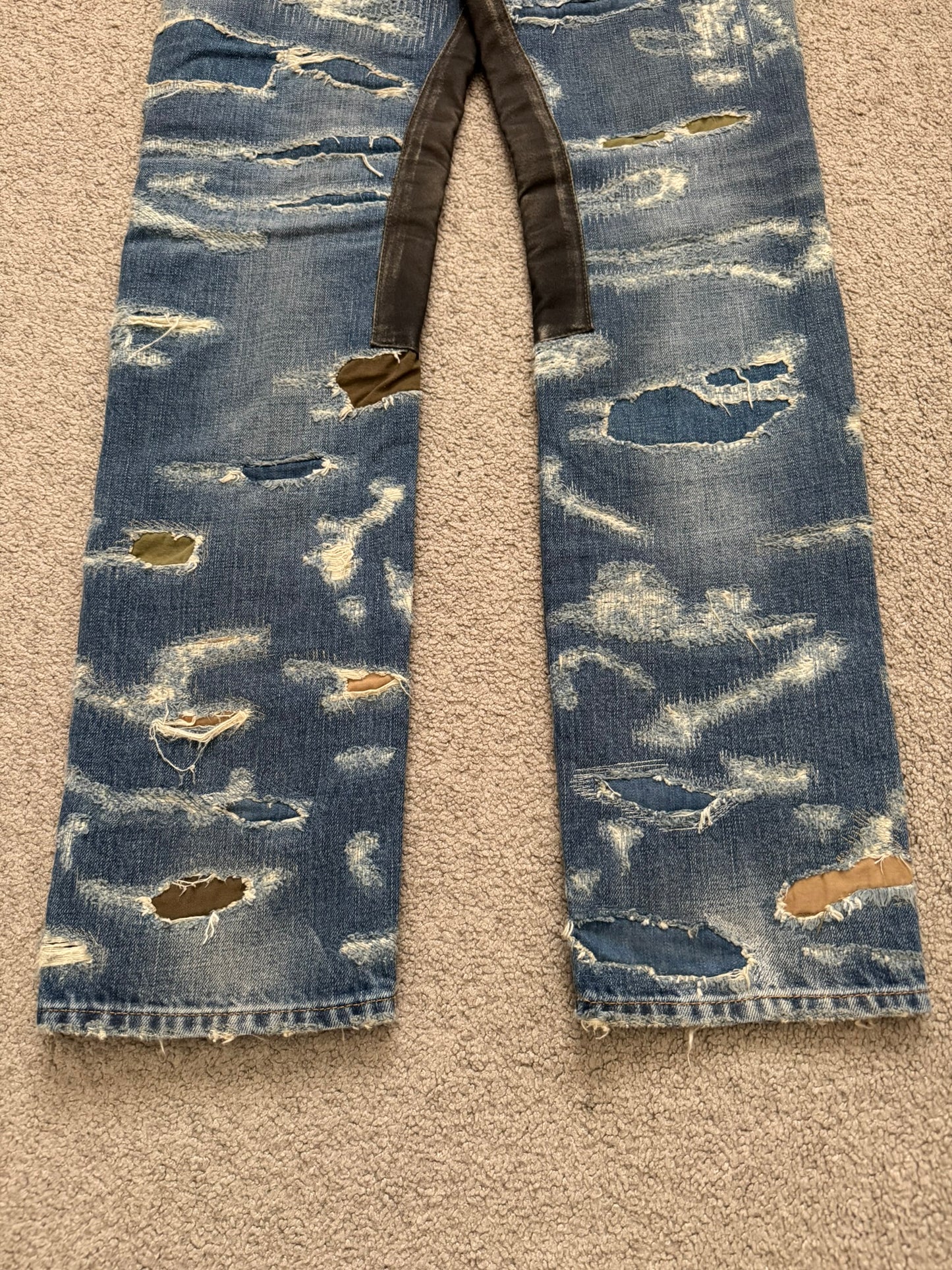 FW22 Givenchy Boro Repaired Distressed Moleskin Patch Denim Jeans