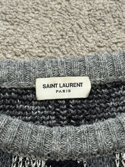 FW15 Saint Laurent by Hedi Slimane Silver Geometric Sweater