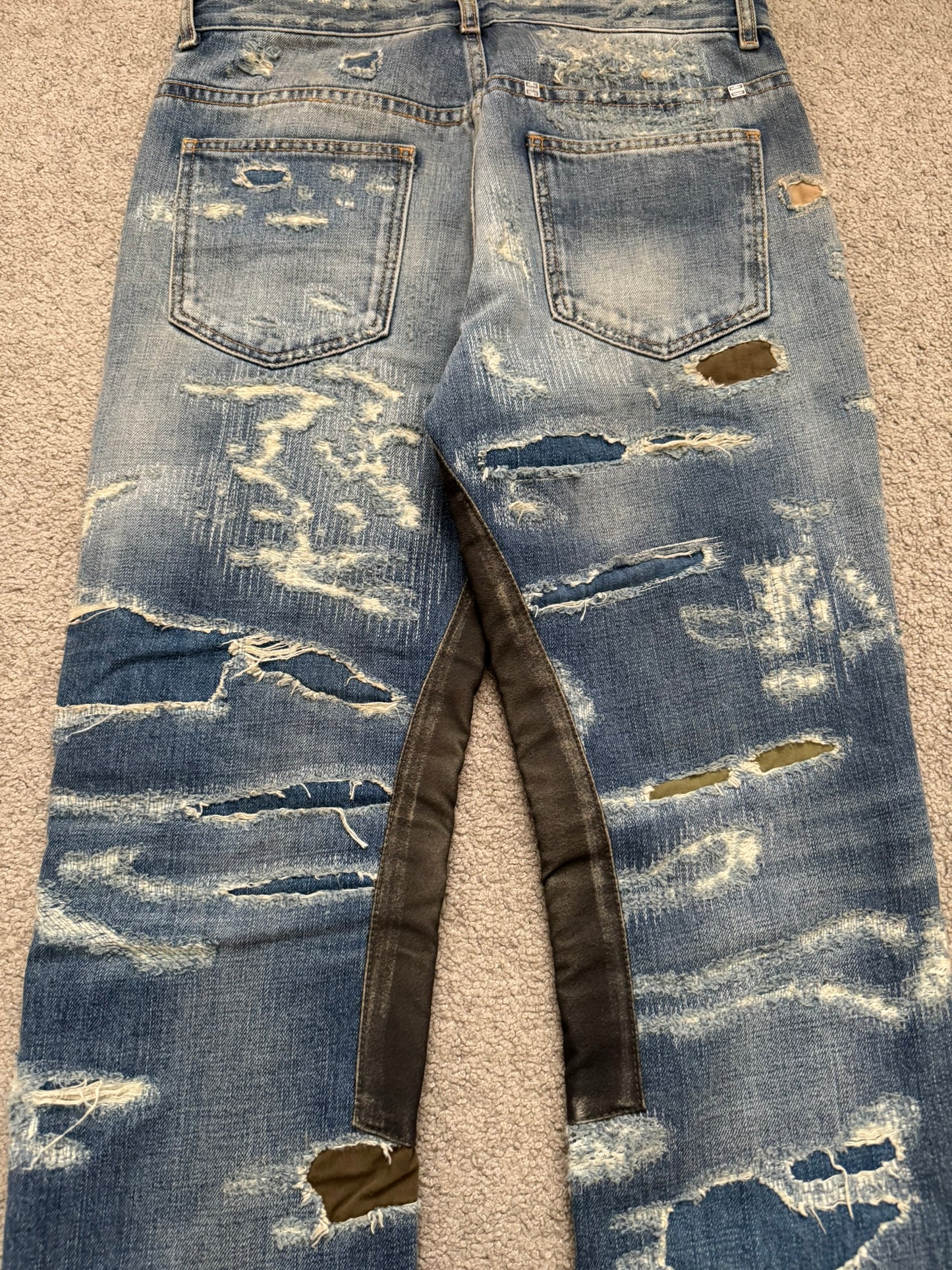 FW22 Givenchy Boro Repaired Distressed Moleskin Patch Denim Jeans