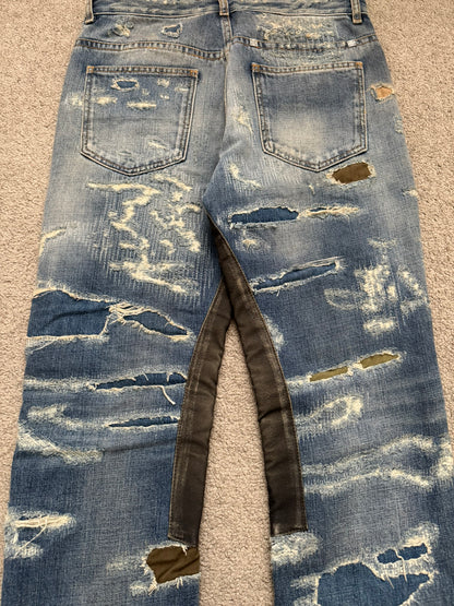 FW22 Givenchy Boro Repaired Distressed Moleskin Patch Denim Jeans
