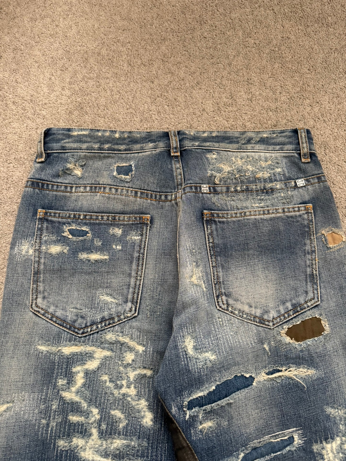 FW22 Givenchy Boro Repaired Distressed Moleskin Patch Denim Jeans