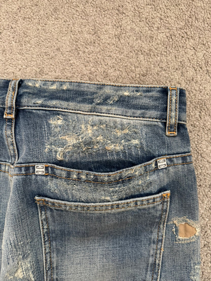 FW22 Givenchy Boro Repaired Distressed Moleskin Patch Denim Jeans