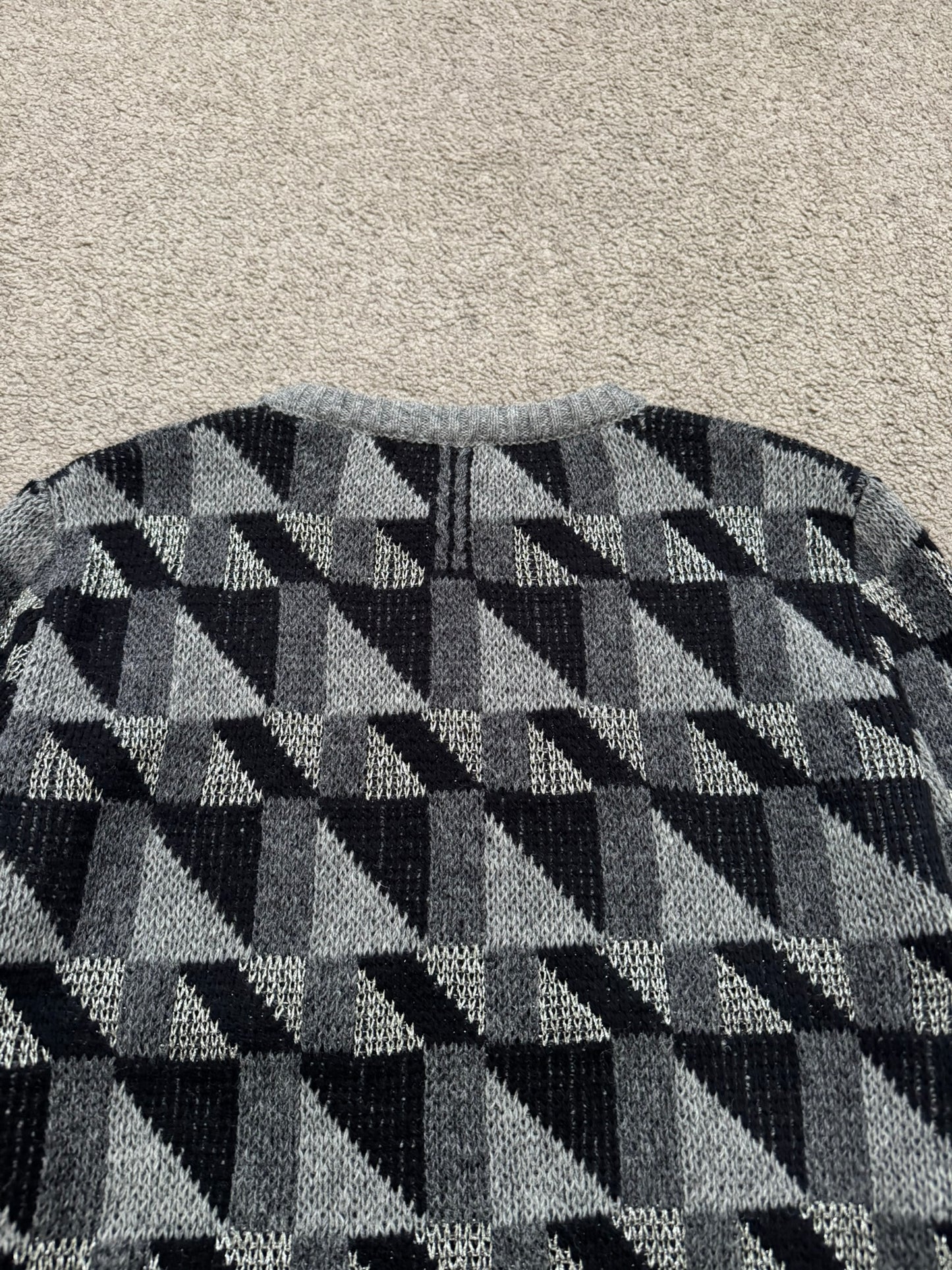 FW15 Saint Laurent by Hedi Slimane Silver Geometric Sweater
