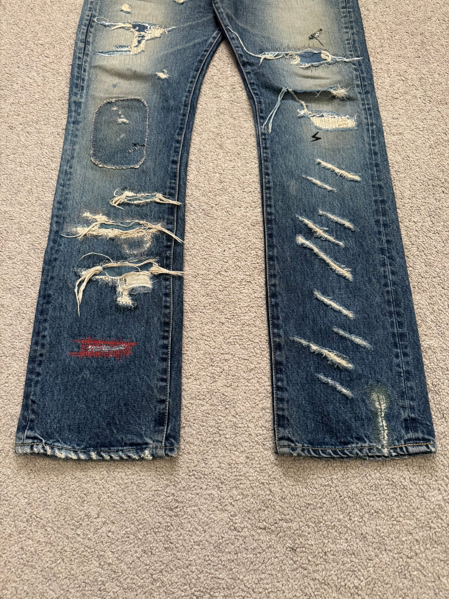 SS05 Undercover "But Beautiful" 60 Distressed Patch Denim Jeans