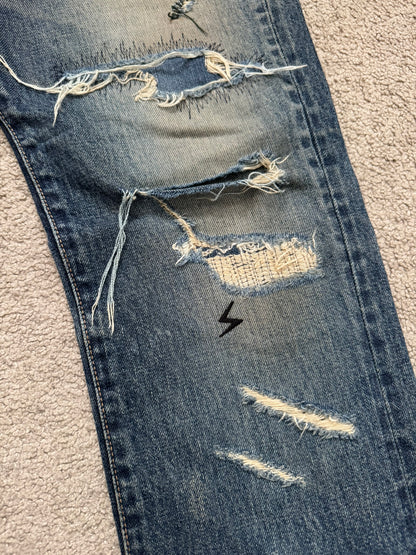 SS05 Undercover "But Beautiful" 60 Distressed Patch Denim Jeans