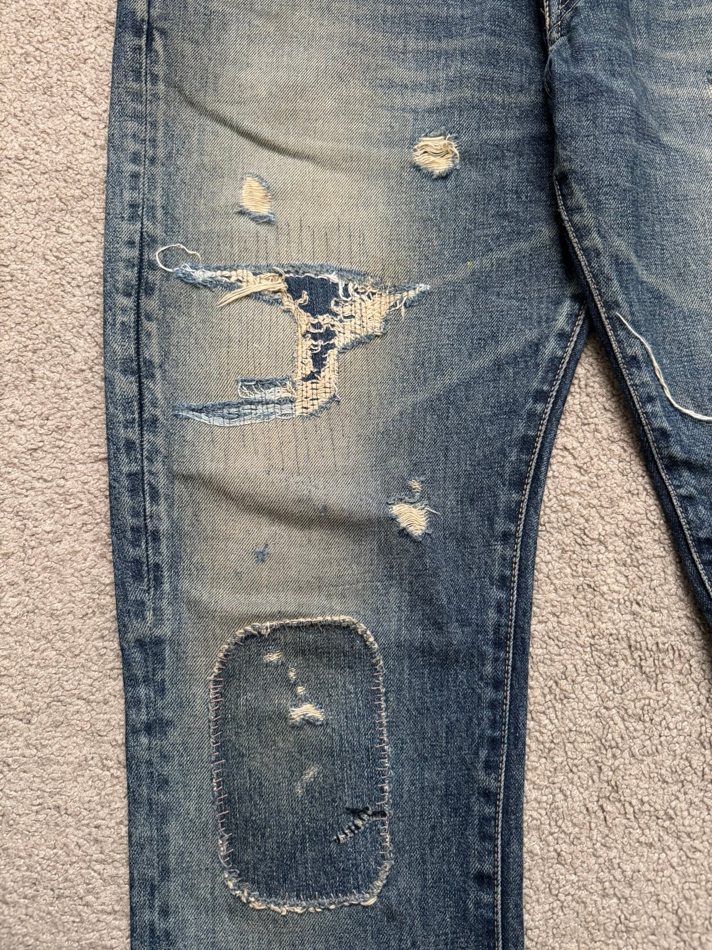 SS05 Undercover "But Beautiful" 60 Distressed Patch Denim Jeans