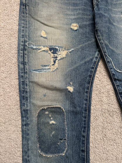 SS05 Undercover "But Beautiful" 60 Distressed Patch Denim Jeans