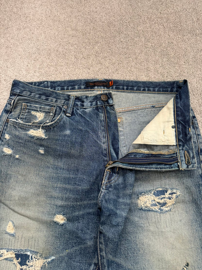 SS05 Undercover "But Beautiful" 60 Distressed Patch Denim Jeans