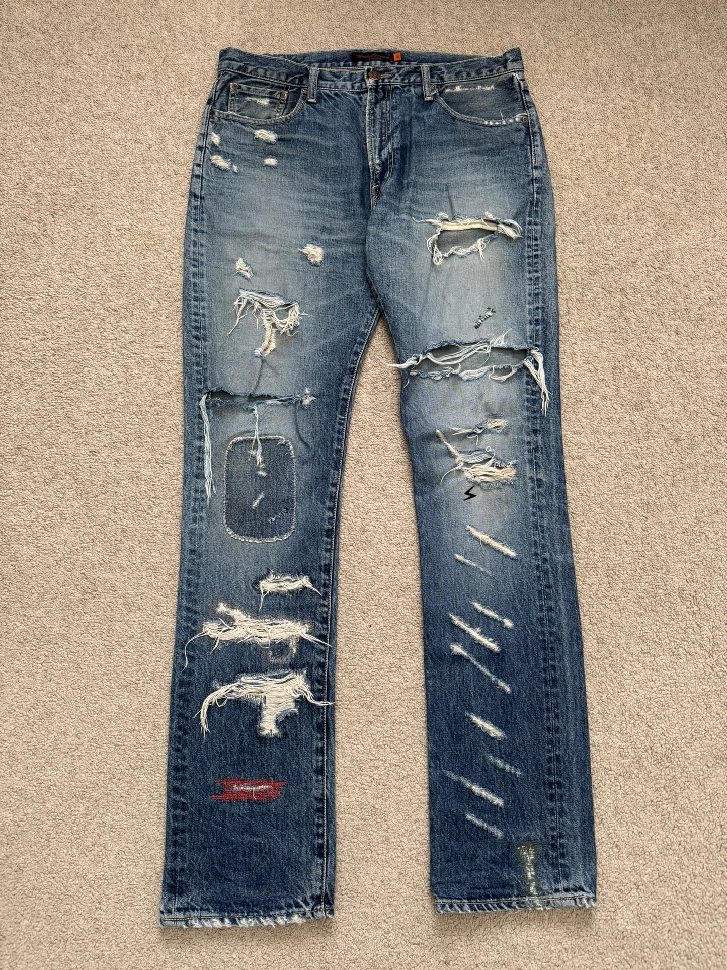 SS05 Undercover "But Beautiful" 60 Distressed Patch Denim Jeans