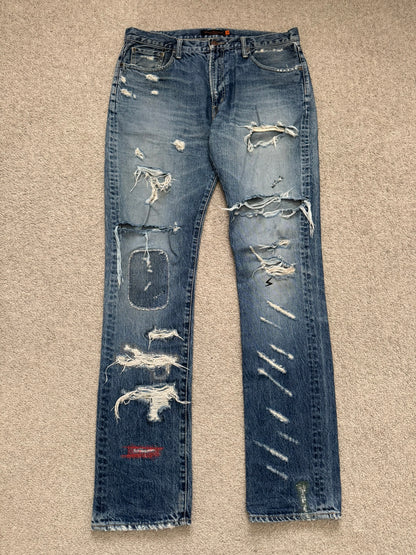 SS05 Undercover "But Beautiful" 60 Distressed Patch Denim Jeans