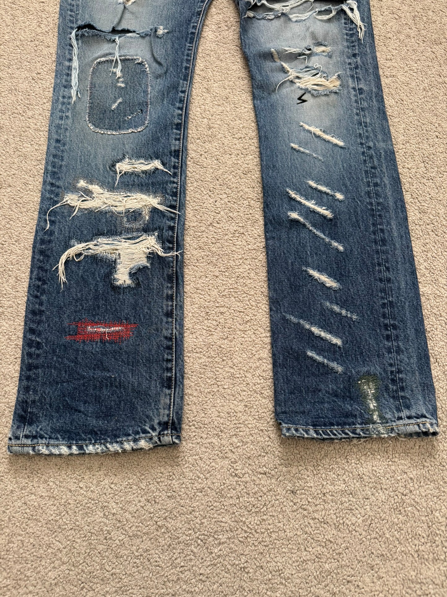 SS05 Undercover "But Beautiful" 60 Distressed Patch Denim Jeans