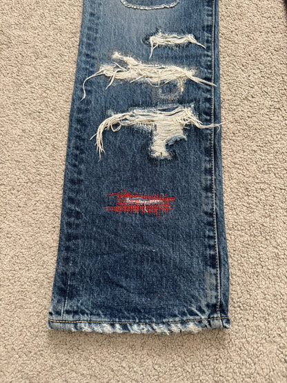 SS05 Undercover "But Beautiful" 60 Distressed Patch Denim Jeans