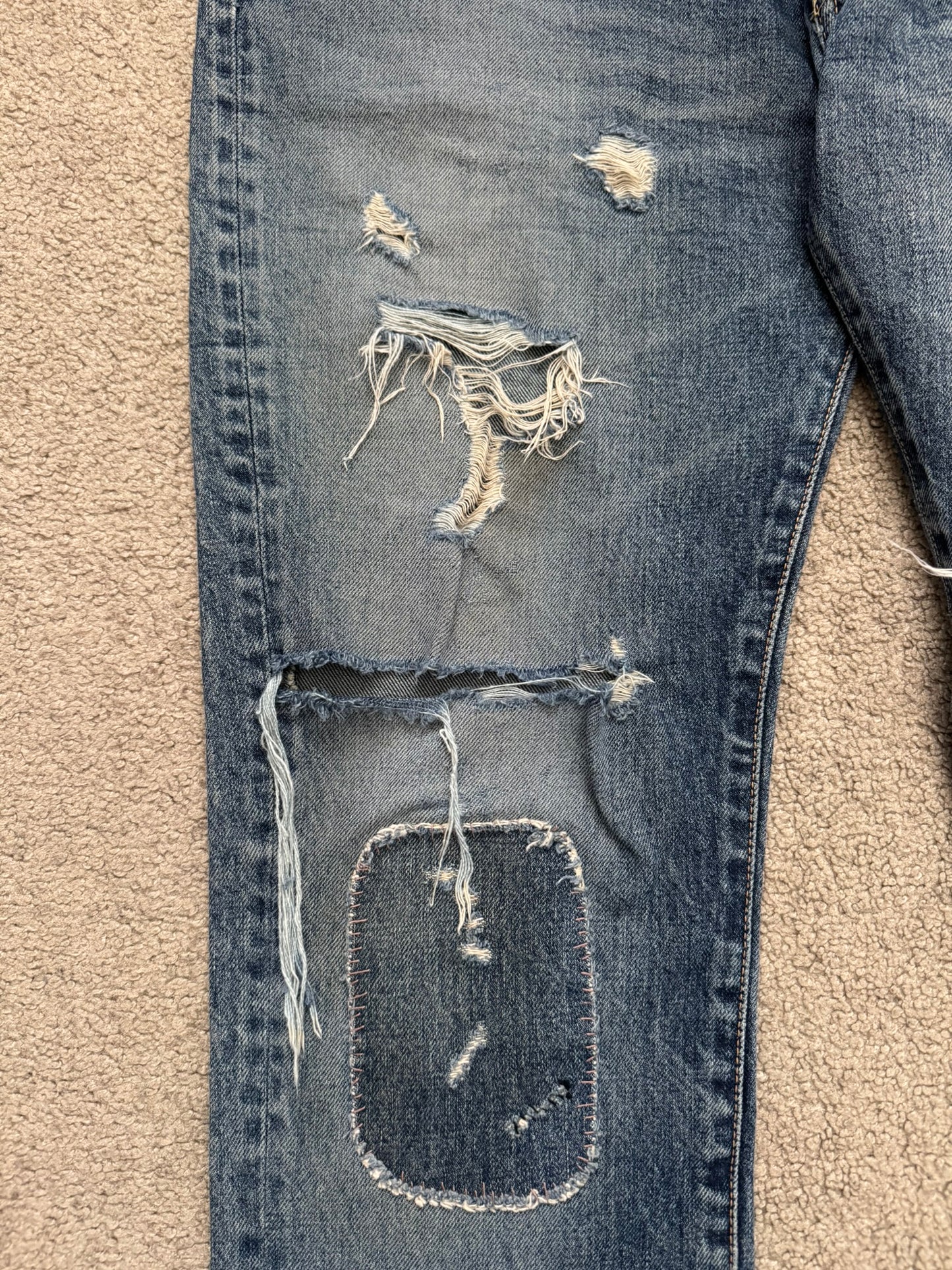 SS05 Undercover "But Beautiful" 60 Distressed Patch Denim Jeans