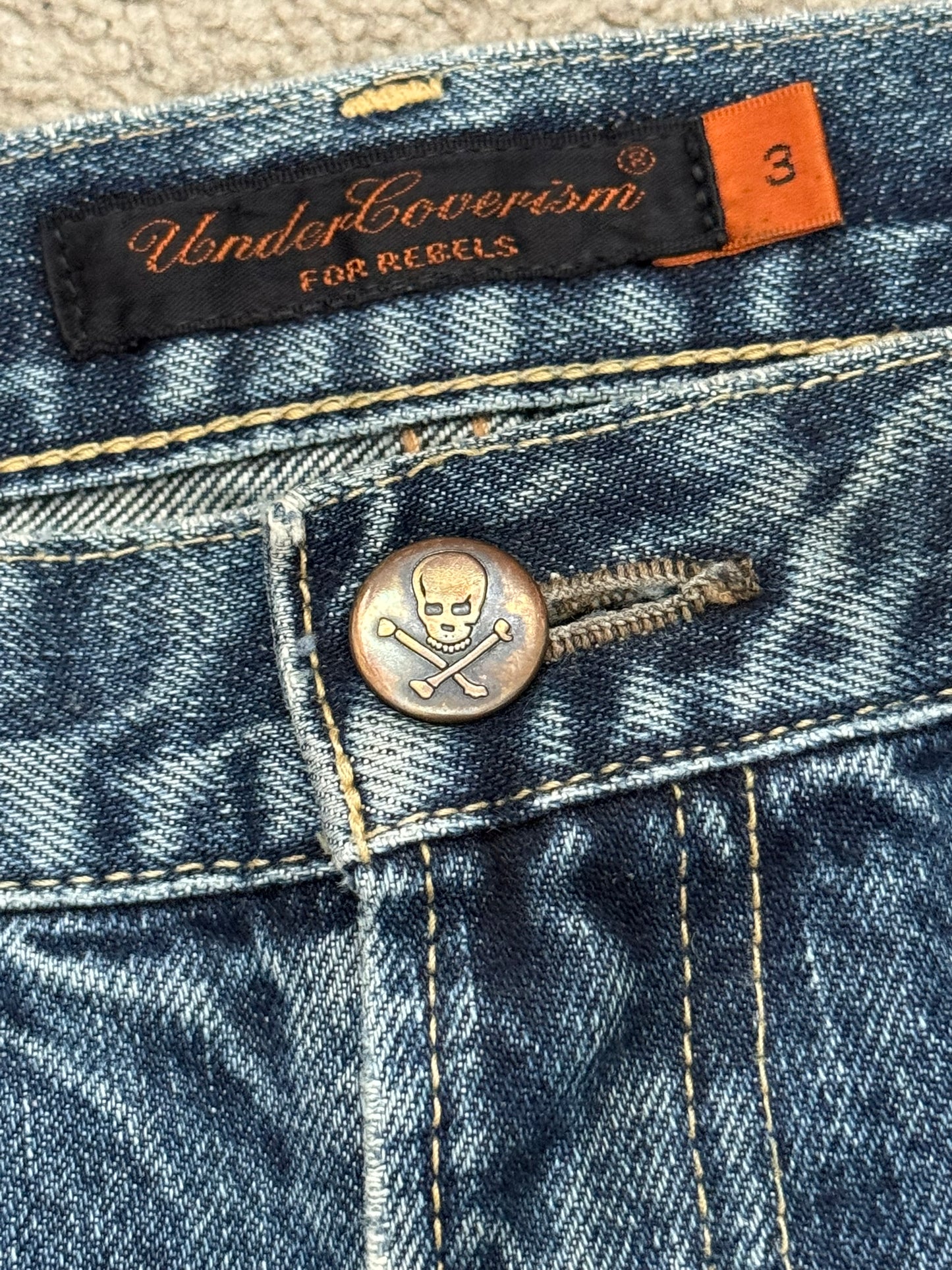 SS05 Undercover "But Beautiful" 60 Distressed Patch Denim Jeans