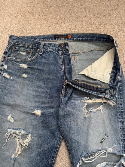 SS05 Undercover "But Beautiful" 60 Distressed Patch Denim Jeans