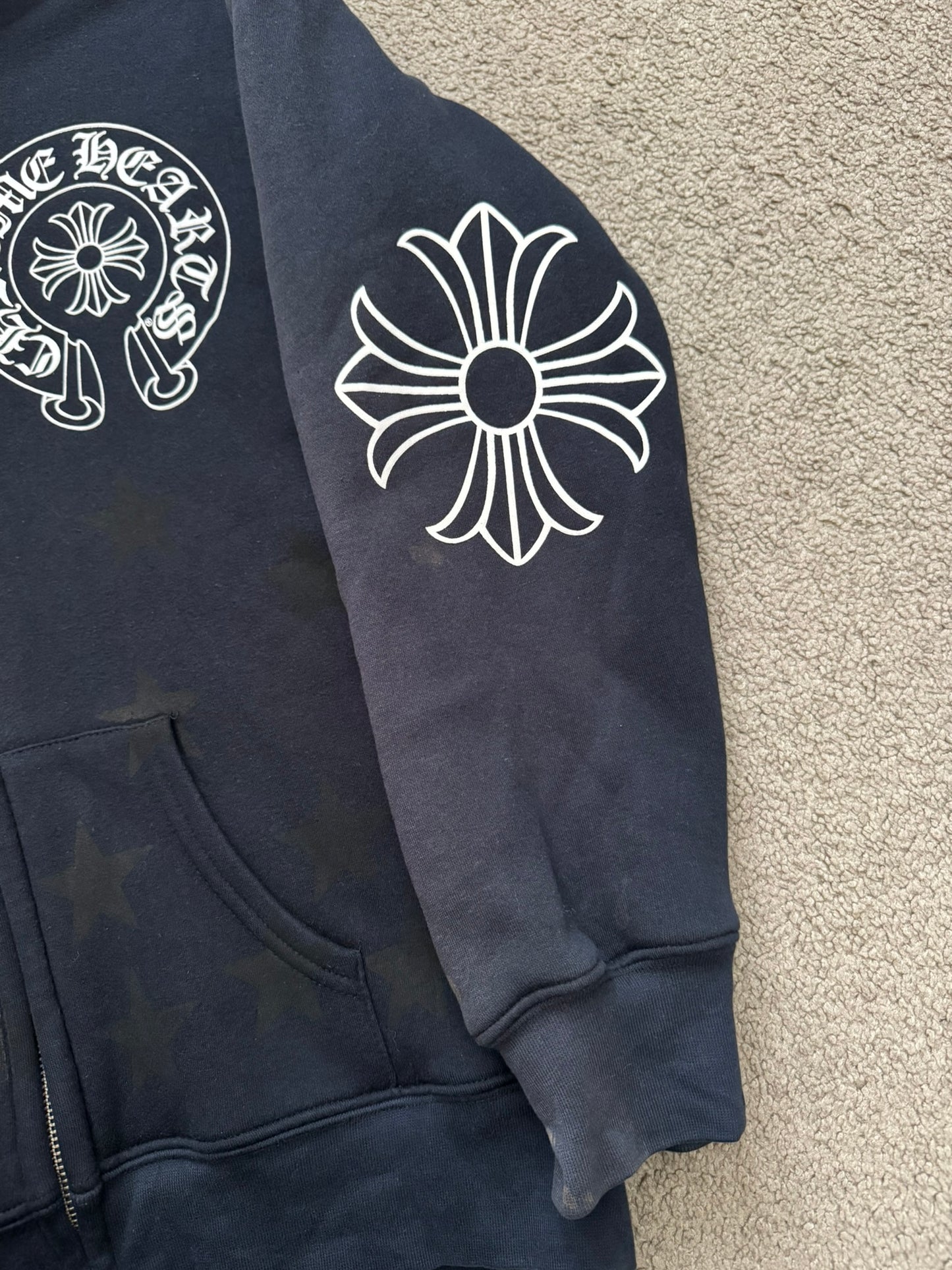 Vintage Chrome Hearts Thermal Scroll & Stars Dagger Zip Up Hoodie