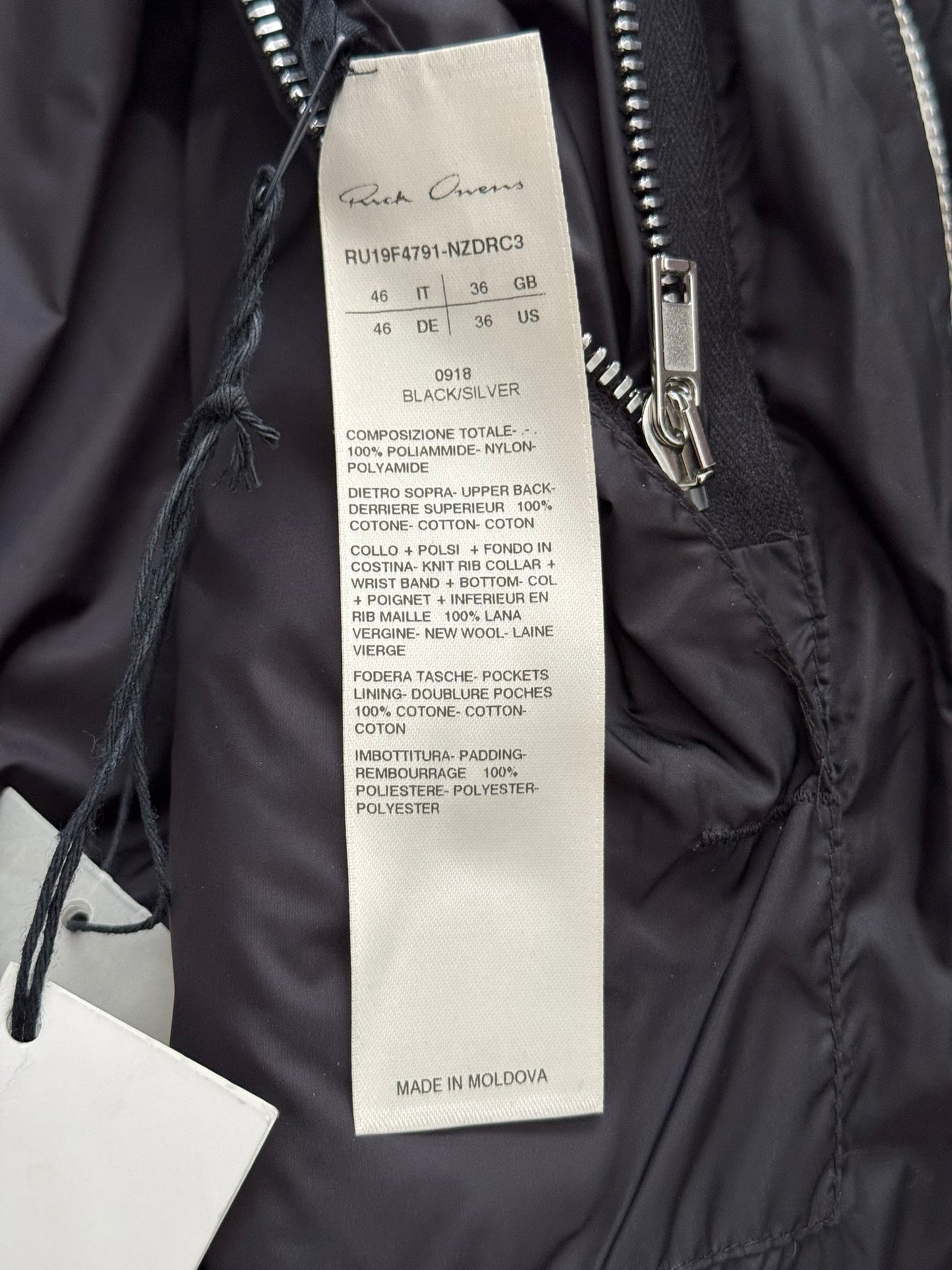 FW19 Rick Owens Mainline "Larry" Hybrid Gradient Bomber Jacket
