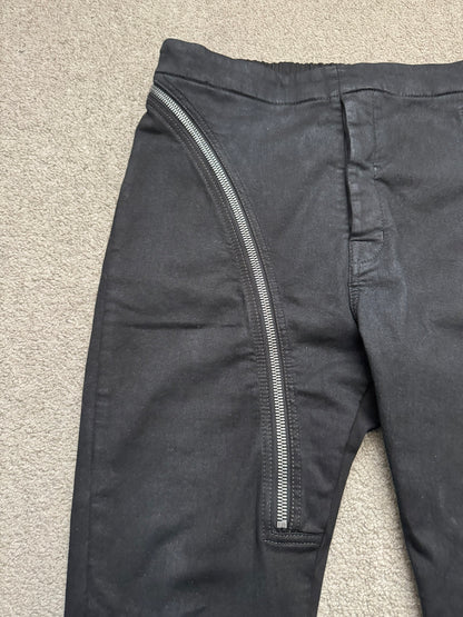 FW23 Rick Owens DRKSHDW Black Waxed Aircut Jogger Denim Jeans