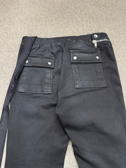 FW23 Rick Owens DRKSHDW Black Waxed Aircut Jogger Denim Jeans