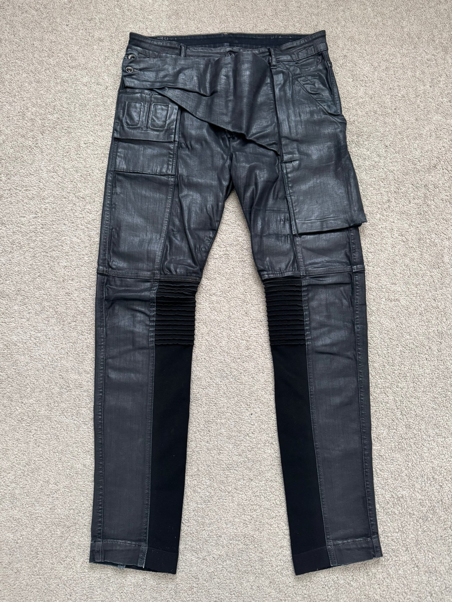 SS16 Rick Owens DRKSHDW Black Waxed Memphis Biker Denim Jeans